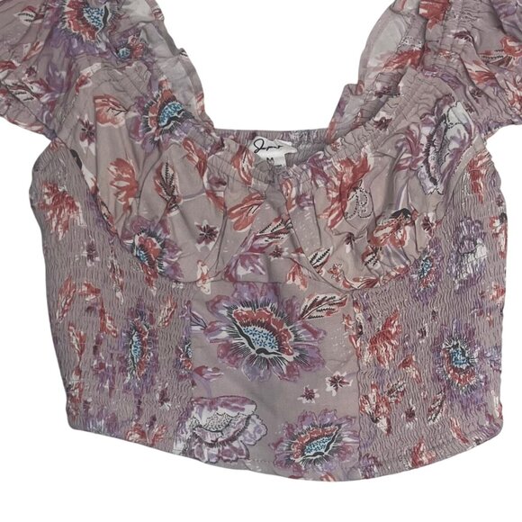Japna Off Shoulder Shirt Womens Medium New Cropped Floral Smocked Summer - Picture 4 of 8